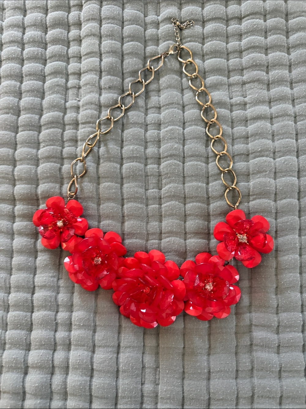 Gold Chain Red Floral Statement Necklace